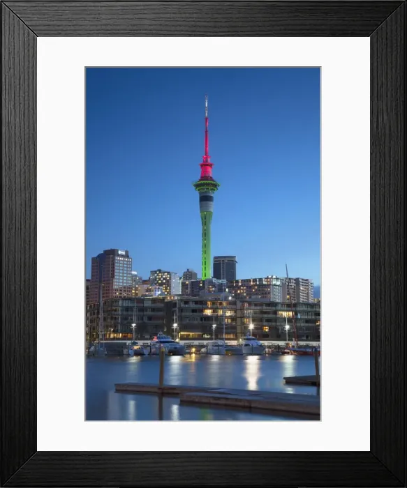 Framed Print : Viaduct Harbour and Sky Tower at dusk, Auckland, North Island, New Zealand Framed Print : Viaduct Harbour and Sky Tower at dusk, Auckland, North Island, New Zealand