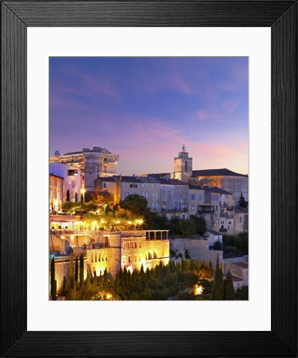 Framed Print : France, Vaucluse, Provence, Gordes at dusk Framed Print : France, Vaucluse, Provence, Gordes at dusk
