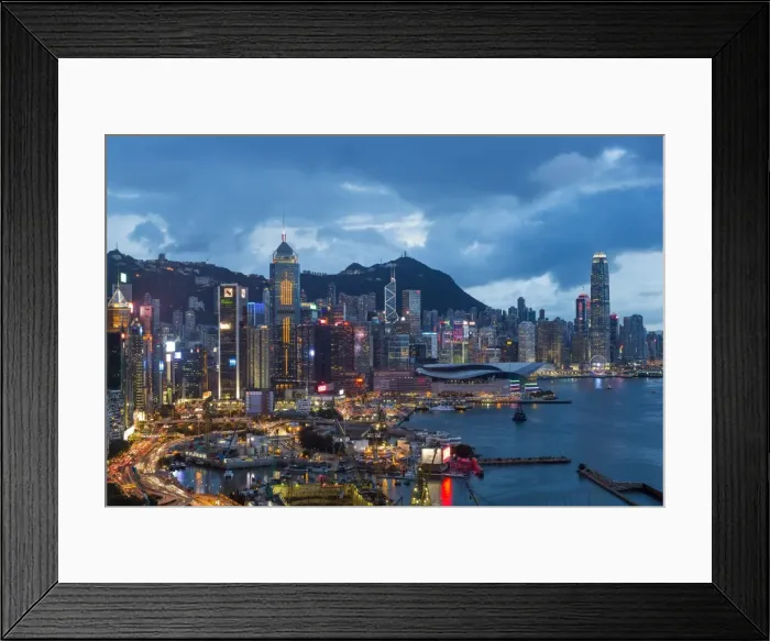 Framed Print : Elevated view, Harbour and Central district of Hong Kong Island and Victoria Peak Framed Print : Elevated view, Harbour and Central district of Hong Kong Island and Victoria Peak