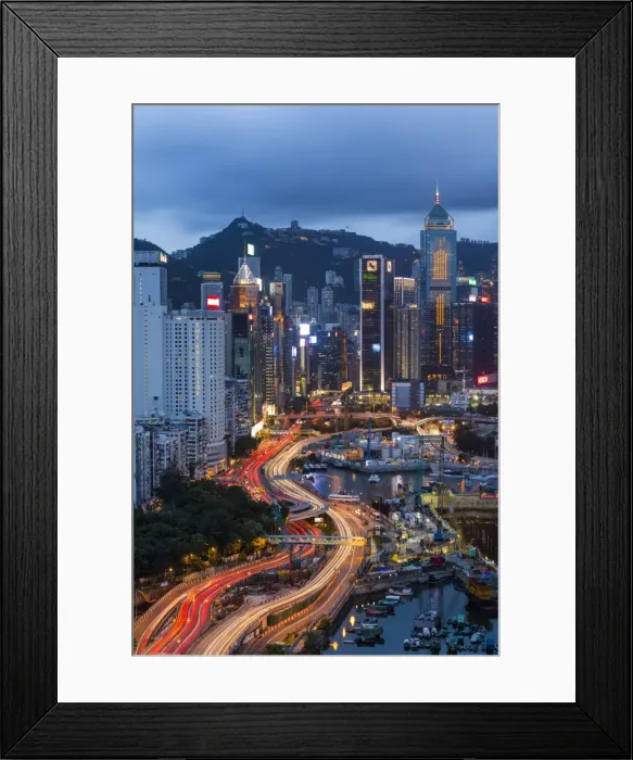 Framed Print : Elevated view, Harbour and Central district of Hong Kong Island and Victoria Peak