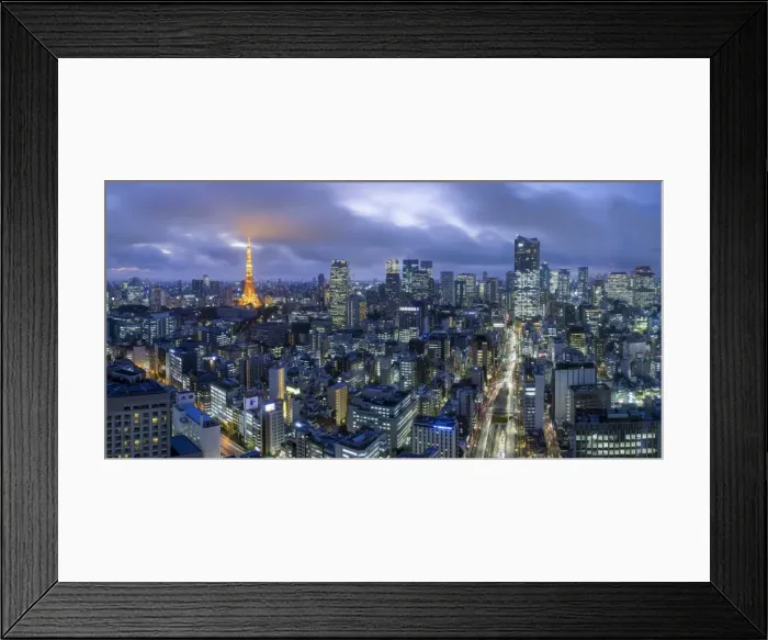 Framed Print : Japan, Tokyo, elevated night view of the city skyline and iconic illuminated Tokyo Tower Framed Print : Japan, Tokyo, elevated night view of the city skyline and iconic illuminated Tokyo Tower