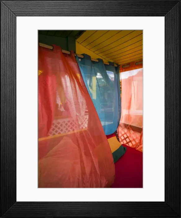 Framed Print : St. Kitts and Nevis, Nevis, Pinneys Beach, beach lounge with curtains Framed Print : St. Kitts and Nevis, Nevis, Pinneys Beach, beach lounge with curtains
