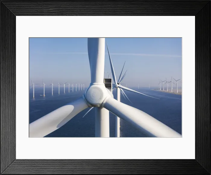 Framed Print : Aerial view of wind turbines at sea, North Holland, Netherlands