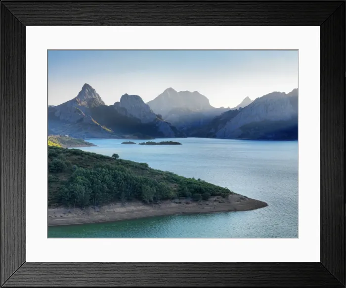 Framed Print : Spain, Castile and Leon, Embalse de Riano (Dam) beneath Picos de Europa at dawn Framed Print : Spain, Castile and Leon, Embalse de Riano (Dam) beneath Picos de Europa at dawn