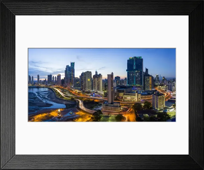 Framed Print : City skyline illuminated at dusk, Panama City, Panama, Central America Framed Print : City skyline illuminated at dusk, Panama City, Panama, Central America