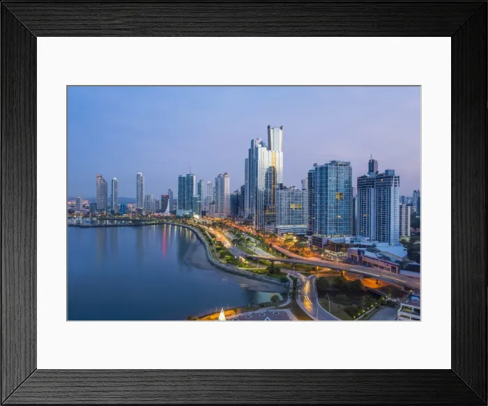 Framed Print : City skyline illuminated at dusk, Panama City, Panama, Central America Framed Print : City skyline illuminated at dusk, Panama City, Panama, Central America