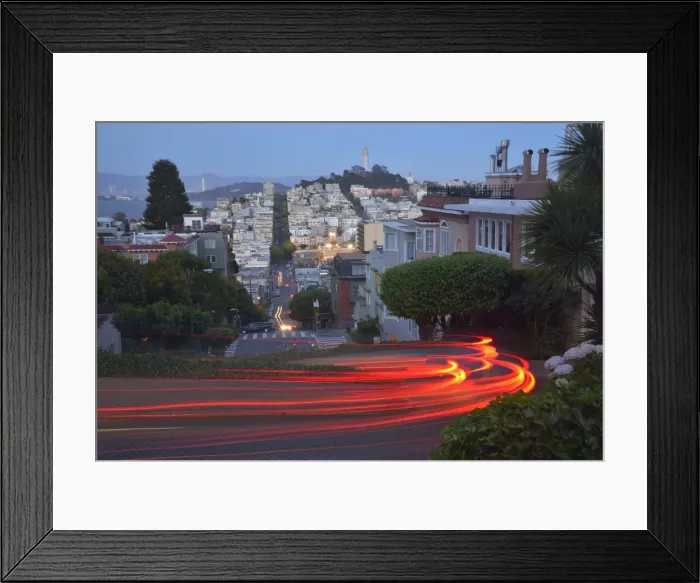 Framed Print : Lights of passing cars on Lombard Street, San Francisco, USA Framed Print : Lights of passing cars on Lombard Street, San Francisco, USA