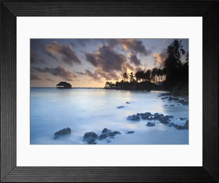 Framed Print : Tanzania. Zanzibar, Jambiani, Reef and Beach Resort, beach and resort at dawn (PR) Framed Print : Tanzania. Zanzibar, Jambiani, Reef and Beach Resort, beach and resort at dawn (PR)