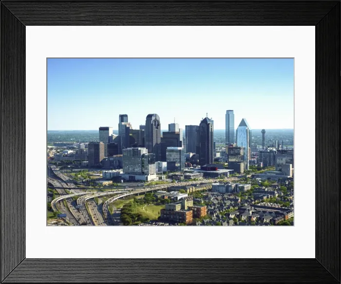 Framed Print : Texas, Dallas, Skyline, Downtown, Interstates 35 & 45 Converge Framed Print : Texas, Dallas, Skyline, Downtown, Interstates 35 & 45 Converge
