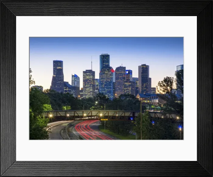 Framed Print : Texas, Houston, Rosemont Pesestrian Bridge, Buffalo Bayou Park, Skyline, Dawn, Memorial Framed Print : Texas, Houston, Rosemont Pesestrian Bridge, Buffalo Bayou Park, Skyline, Dawn, Memorial