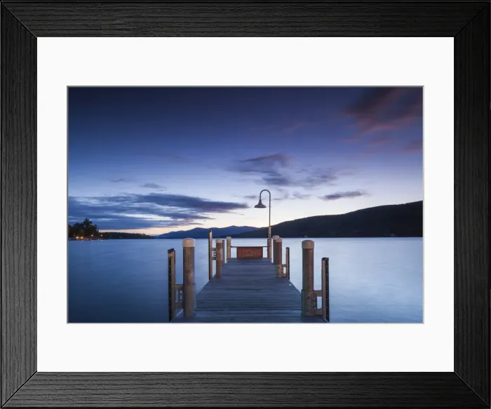 Framed Print : USA, New York, Adirondack Mountains, Lake George, boat pier, dawn Framed Print : USA, New York, Adirondack Mountains, Lake George, boat pier, dawn