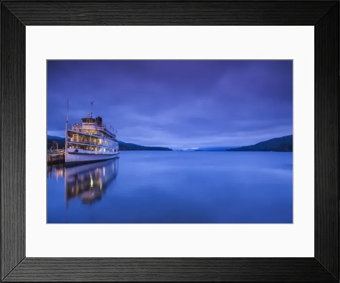 Framed Print : USA, New York, Adirondack Mountains, Lake George, lake steamer, dawn Framed Print : USA, New York, Adirondack Mountains, Lake George, lake steamer, dawn