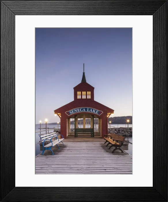 Framed Print : USA, New York, Finger Lakes Region, Watkins Glen, Seneca Lake pier, dawn Framed Print : USA, New York, Finger Lakes Region, Watkins Glen, Seneca Lake pier, dawn