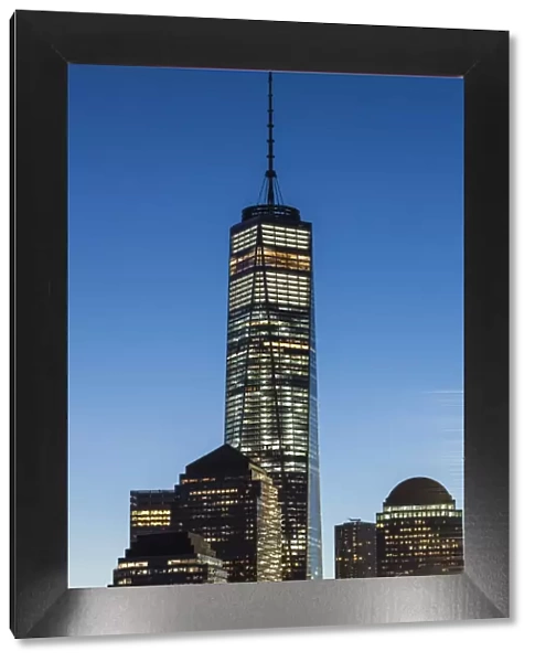 USA, New York, New York City, Lower Manhattan skyline with Freedom Tower from Jersey City