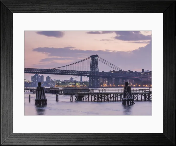 Framed Print : USA, New York, New York City, Brooklyn-Williamsburg, Williamsburg Bridge, late afternoon
