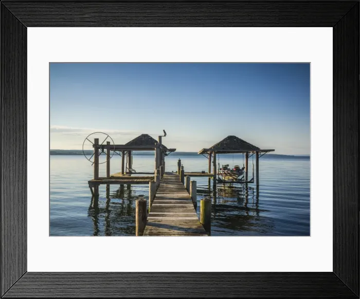 Framed Print : USA, New York, Finger Lakes Region, Romulus, boat pier on Cayuga Lake Framed Print : USA, New York, Finger Lakes Region, Romulus, boat pier on Cayuga Lake