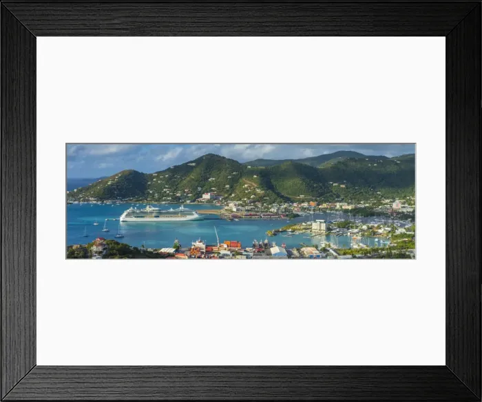 Framed Print : British Virgin Islands, Tortola, Road Town, elevated town view with cruiseship Framed Print : British Virgin Islands, Tortola, Road Town, elevated town view with cruiseship
