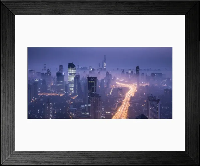 Framed Print : Skyline of Shanghai from Jing An on a foggy November morning, China Framed Print : Skyline of Shanghai from Jing An on a foggy November morning, China