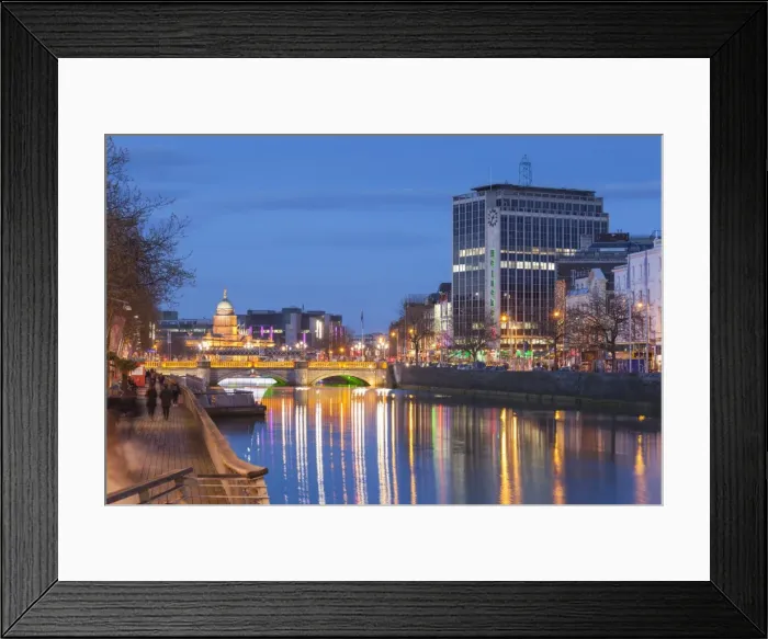 Framed Print : Ireland, Dublin, city view along the Liffey River with the O Connell Street Bridge, dusk Framed Print : Ireland, Dublin, city view along the Liffey River with the O Connell Street Bridge, dusk