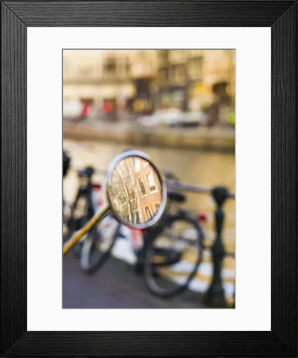 Framed Print : Netherlands, Amsterdam, bicycle mirror Framed Print : Netherlands, Amsterdam, bicycle mirror