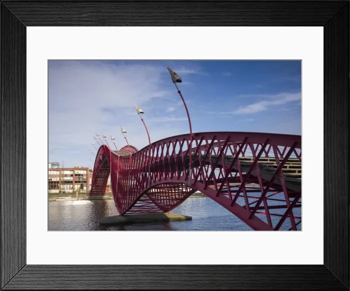 Framed Print : Netherlands, Amsterdam, Eastern Docklands, Spoorweg-bassin with the Pythonbrug-Python Framed Print : Netherlands, Amsterdam, Eastern Docklands, Spoorweg-bassin with the Pythonbrug-Python