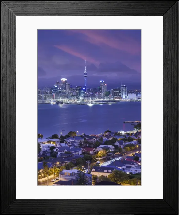 Framed Print : New Zealand, North Island, Auckland, skyline view from Devonport, dawn Framed Print : New Zealand, North Island, Auckland, skyline view from Devonport, dawn