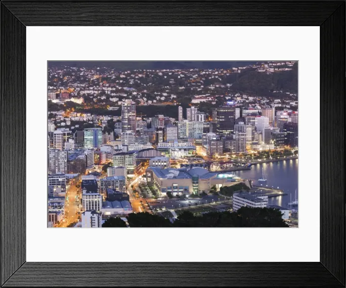 Framed Print : New Zealand, North Island, Wellington, elevated city skyline from Mt. Victoria, dawn Framed Print : New Zealand, North Island, Wellington, elevated city skyline from Mt. Victoria, dawn