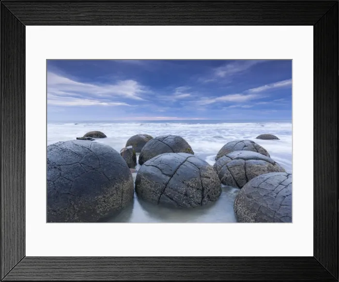 Framed Print : New Zealand, South Island, Otago, Moeraki, Moeraki Boulders also known as Te Kaihinaki
