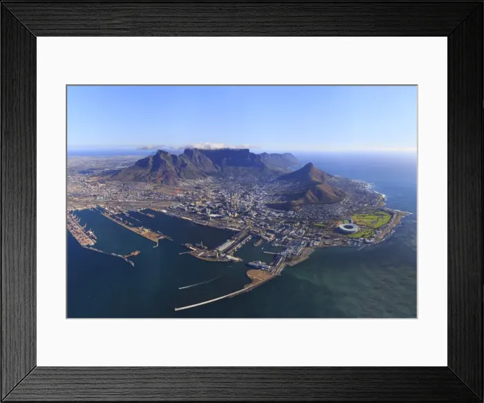 Framed Print : South Africa, Western Cape, Cape Town, Aerial View of Cape Town and Table Mountain Framed Print : South Africa, Western Cape, Cape Town, Aerial View of Cape Town and Table Mountain