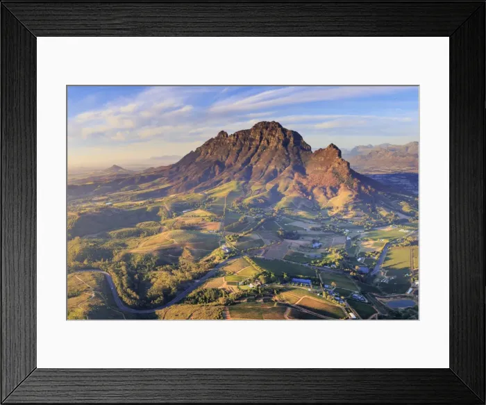 Framed Print : South Africa, Western Cape, Stellenbosch, Aerial view of Simonsberg Mountain range Framed Print : South Africa, Western Cape, Stellenbosch, Aerial view of Simonsberg Mountain range