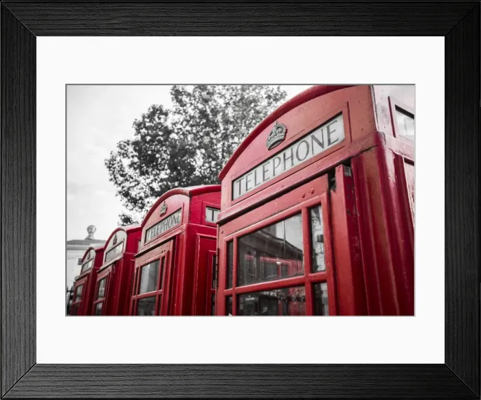 Framed Print : 4 red telephone boxes, London, England, UK Framed Print : 4 red telephone boxes, London, England, UK