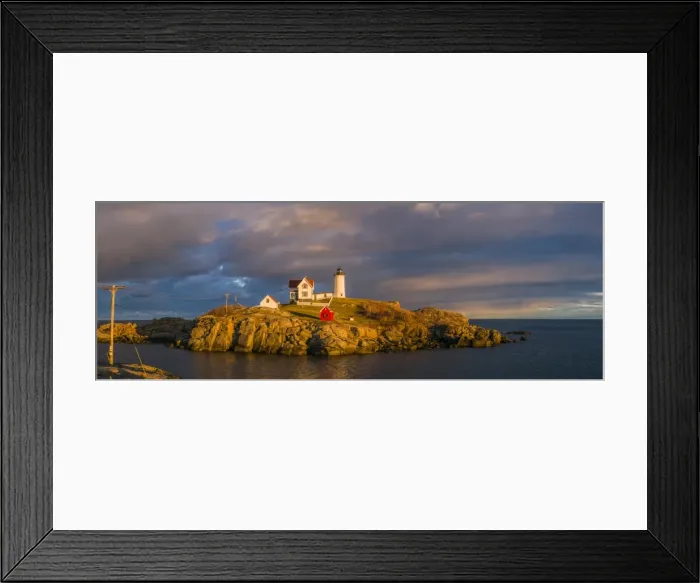 Framed Print : USA, Maine, York Beach, Nubble Light Lighthouse with Christmas decorations, sunset Framed Print : USA, Maine, York Beach, Nubble Light Lighthouse with Christmas decorations, sunset