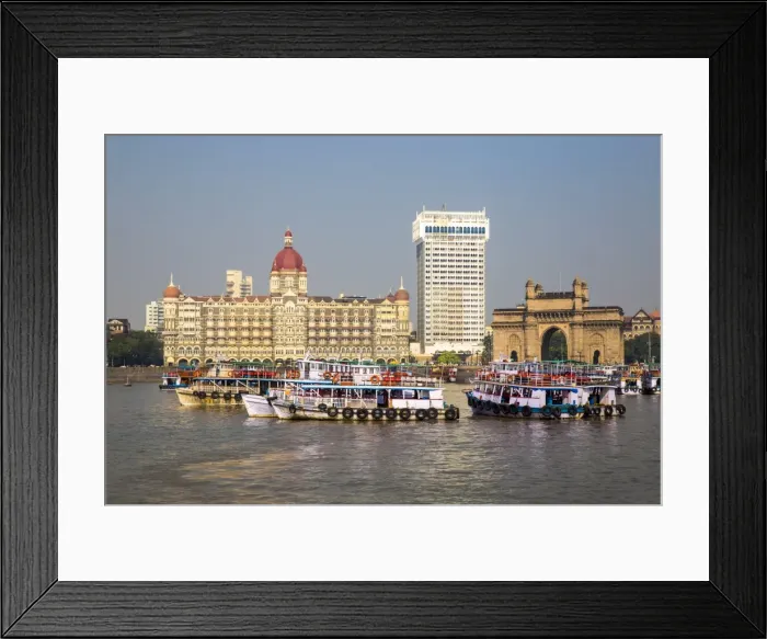 Framed Print : India, Maharashtra, Mumbai, Taj Mahal Palace Hotel and Gateway of India Framed Print : India, Maharashtra, Mumbai, Taj Mahal Palace Hotel and Gateway of India