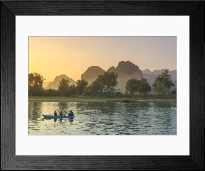 Framed Print : Laos, Vang Vieng. Nam Song River and Karst Landscape