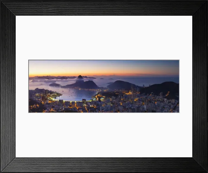 Framed Print : View of Sugarloaf Mountain and Botafogo Bay at dawn, Rio de Janeiro, Brazil Framed Print : View of Sugarloaf Mountain and Botafogo Bay at dawn, Rio de Janeiro, Brazil