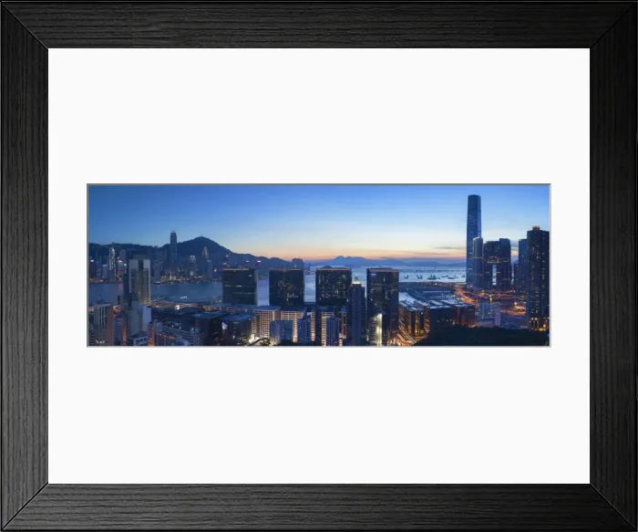 Framed Print : View of Hong Kong Island and Tsim Sha Tsui skylines at sunset, Hong Kong Framed Print : View of Hong Kong Island and Tsim Sha Tsui skylines at sunset, Hong Kong