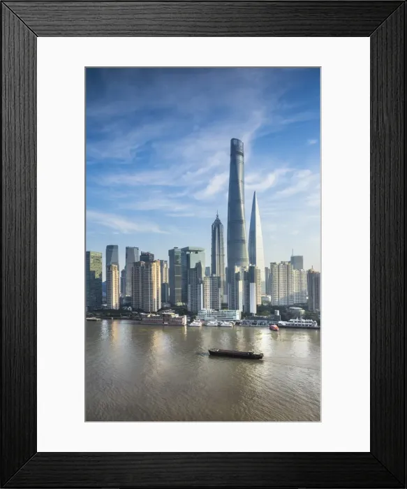 Framed Print : Shanghai Tower and the Pudong skyline across the Huangpu river, Shanghai, China