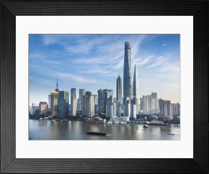 Framed Print : Shanghai Tower and the Pudong skyline across the Huangpu river, Shanghai, China Framed Print : Shanghai Tower and the Pudong skyline across the Huangpu river, Shanghai, China