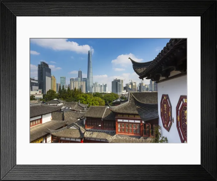 Framed Print : YuYuan Gardens and Bazaar with the Shanghai Tower behind, Old Town, Shanghai, China