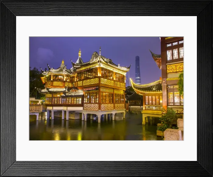 Framed Print : Tea house at the YuYuan Gardens and Bazaar with the Shanghai Tower behind, Old Town Framed Print : Tea house at the YuYuan Gardens and Bazaar with the Shanghai Tower behind, Old Town