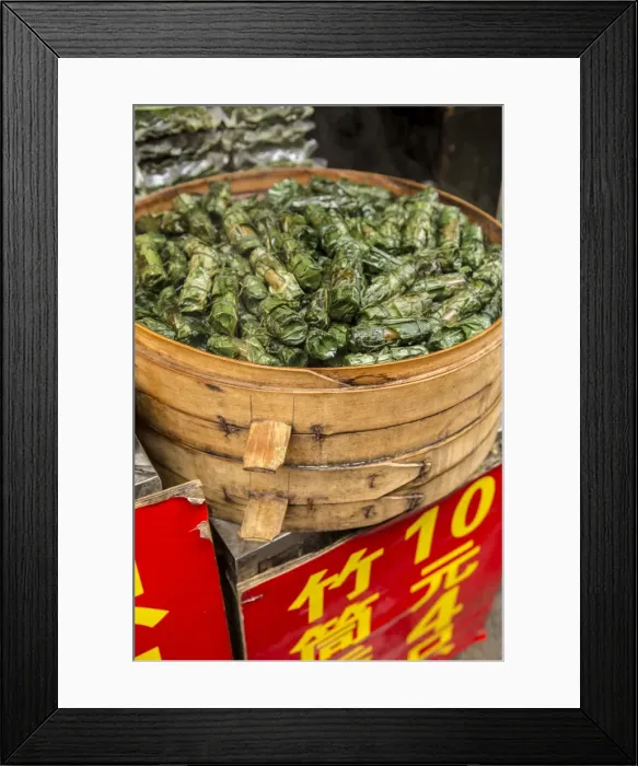Framed Print : Sticky Rice in bamboo leaf, Qibao, Shanghai, China Framed Print : Sticky Rice in bamboo leaf, Qibao, Shanghai, China