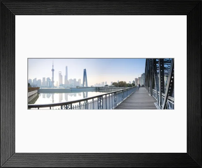Framed Print : Pudong skyline across the Suzhou Creek and Waibaidu bridge, Shanghai, China