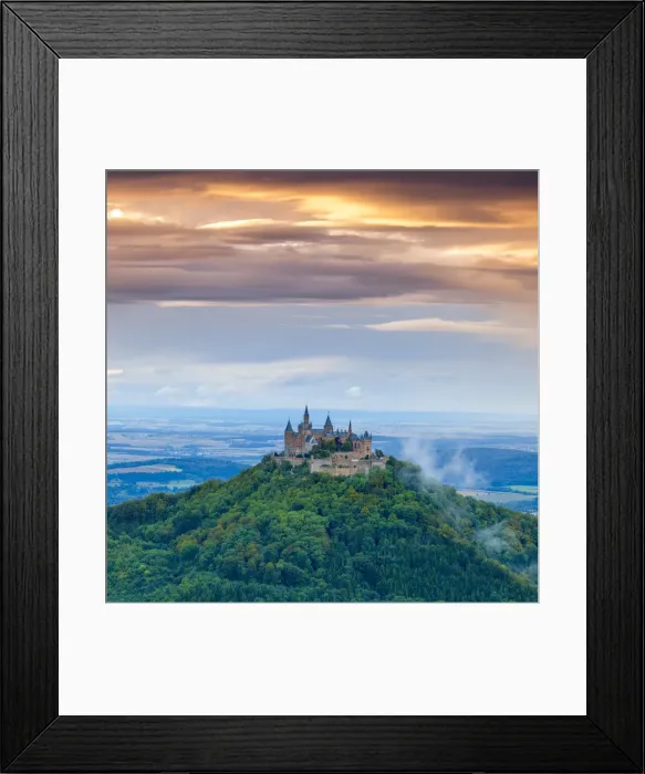 Framed Print : Elevated view towards Hohenzollern Castle & surrounding countryside at sunset, Swabia Framed Print : Elevated view towards Hohenzollern Castle & surrounding countryside at sunset, Swabia