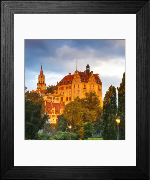 Framed Print : Sigmaringen Castle illuminated at sunrise, Swabia, Baden Wurttemberg, Germany, Europe