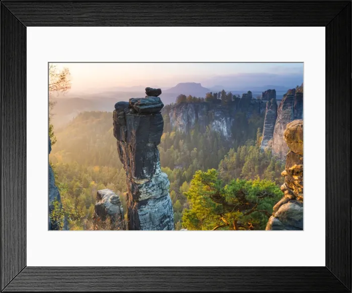 Framed Print : The Bastei in the background, Elbe Sandstone Mountains, Saxon Switzerland, Germany