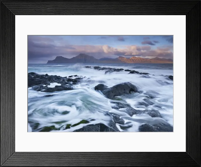 Framed Print : Surging waves break over the rocky shores at Gjogv on the island of Eysturoy, Faroe Islands Framed Print : Surging waves break over the rocky shores at Gjogv on the island of Eysturoy, Faroe Islands
