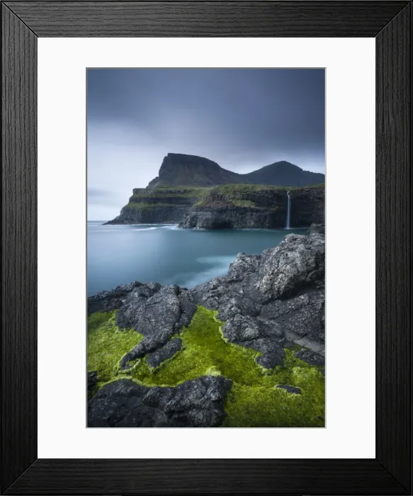 Framed Print : Dramatic coastline and waterfall at Gasadalur on the Island of Vagar, Faroe Islands Framed Print : Dramatic coastline and waterfall at Gasadalur on the Island of Vagar, Faroe Islands