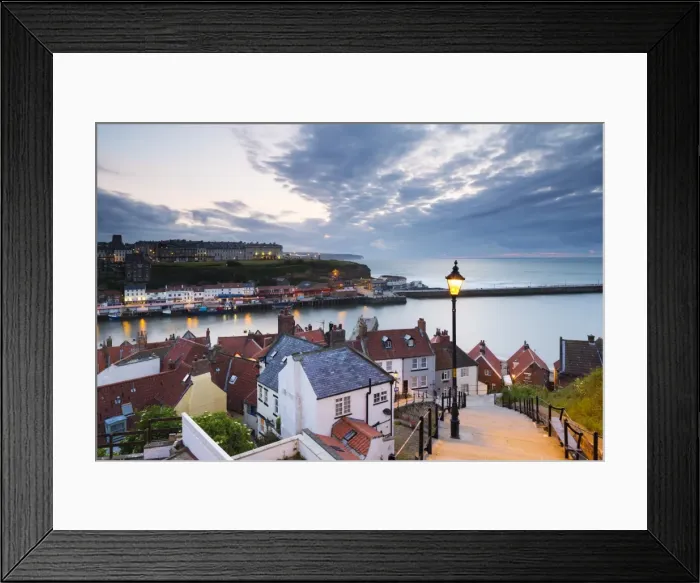 Framed Print : United Kingdom, England, North Yorkshire, Whitby. The harbour and 199 Steps Framed Print : United Kingdom, England, North Yorkshire, Whitby. The harbour and 199 Steps