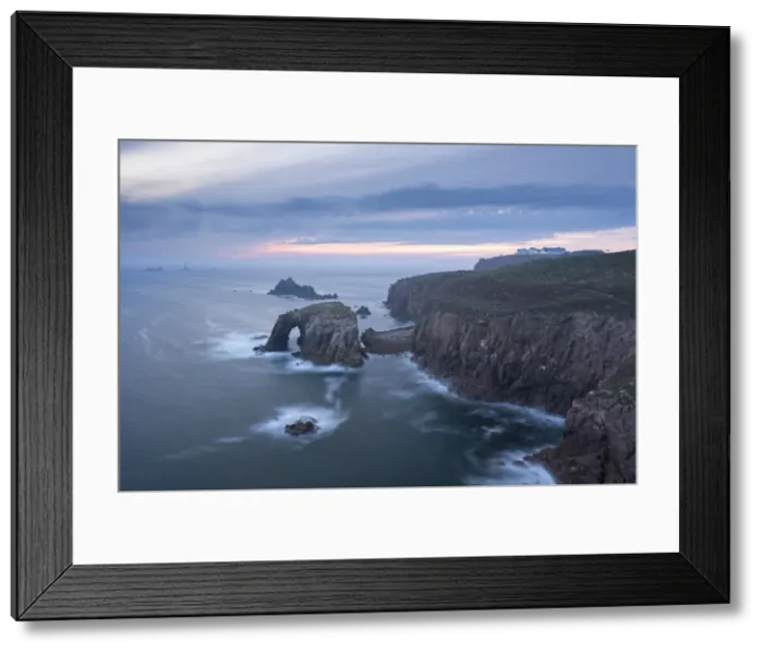 Framed Print : Sunset over the dramatic cliffs of Lands End, Cornwall, England. Autumn (September) Framed Print : Sunset over the dramatic cliffs of Lands End, Cornwall, England. Autumn (September)
