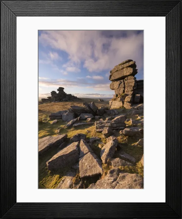 Framed Print : Rich evening sunlight at Great Staple Tor, Dartmoor National Park, Devon, England Framed Print : Rich evening sunlight at Great Staple Tor, Dartmoor National Park, Devon, England